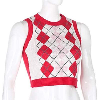 China 2021 Summer Korean Women's Vest Fashion Red Classic Plaid Spring And Summer Breathable Knit T-shirt Knitting for sale