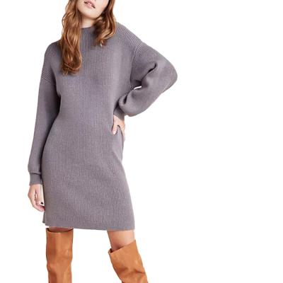 China Custom Made Ladies Silver Casual Warm Dress Long Sleeve Bat Wing Anti-wrinkle Winter O Loose Sweater Women Knit Sweater Dresses for sale