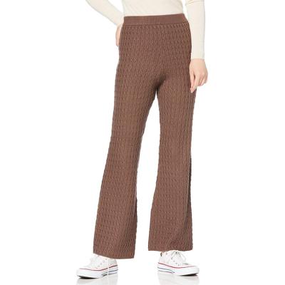 China Anti-wrinkle Women's High-Waist Knitted Wide-Leg Pants Casual Ribbed Loose Trousers for sale