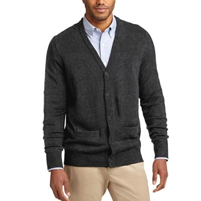 China Casual Anti-wrinkle Plain Style Mens Button V-Neck Knitted Cardigan Sweater With Pockets for sale