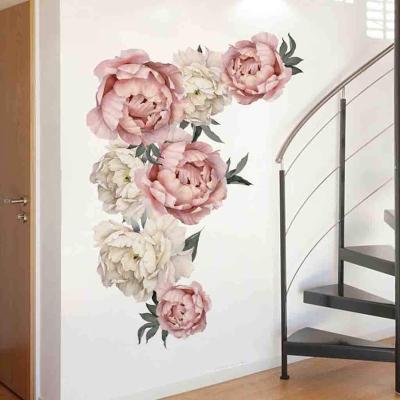 China Nordic Simple Rose PVC Decal Children's Room Home Decor Decorative Wall Sticker WALL STICKER Peony Art for sale