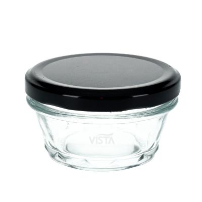 China Empty Food Glass Jar 60ml&90ml&180ml Tall Flint Beautiful Design Caviar Jar for sale