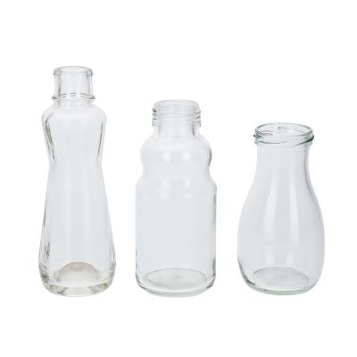 China Mini Glass Jar Bottle 350ml Clear Transparent Glass Bottle Juice Milk Soy Sauce Glass Beverage Bottle for sale