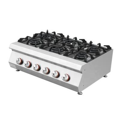 China Commercial Kitchen Inductry Hotel Restaurant Stainless Steel Countertop 6-Burner Gas Stove for sale