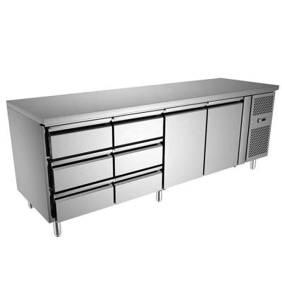 China Commercial Single-Temperature Restaurant Refrigeration Equipment 3 Door With 6 Drawers Undercounter Fridge / Freezer for sale