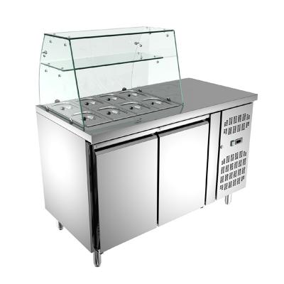 China Commercial SUS 304 Hotel Restaurant Stainless Steel Salad Counter With Glass Top for sale