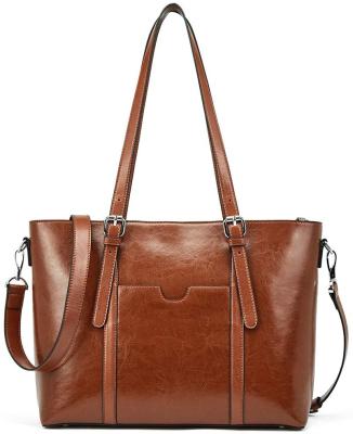 China 15.6 Inch Leather Briefcase Vintage Laptop Tote Bag Office Shoulder Handbag for sale