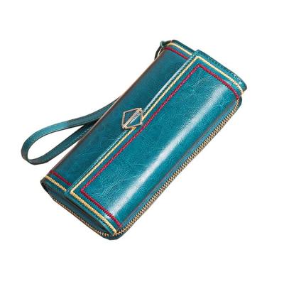 China Fashion Embroidery PU Strap Waterproof Purse Handbag Waterproof Leather Women Phone Long Clutch Bag Purse for sale