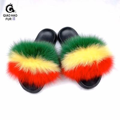 China Wholesale Fashion Trend Slippers Customization Plush Slippers Raccoon Fur Slides Slides for sale