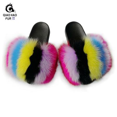 China Custom Women's BlackSlides Slippers Fashion Trend Fur Furry Slippers Bed Slippers for sale