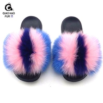 China Fashion Trend New Design Sheepskin Fur Slipper Furry Fox Hairy Slippers And BagSlides Slippers for sale