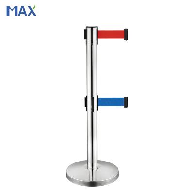 China Crowd Control Stands Double Retractable Pole and Belt Queue Crowd Control Stands with Twisted Rope for Shopping Mall for sale