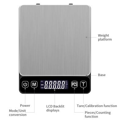 China Weigh Custom Coffee Measuring Scale with Timer Digital Balance 3kg/0.1g New Kitchen Scale LCD Portable Electronic Scales for sale