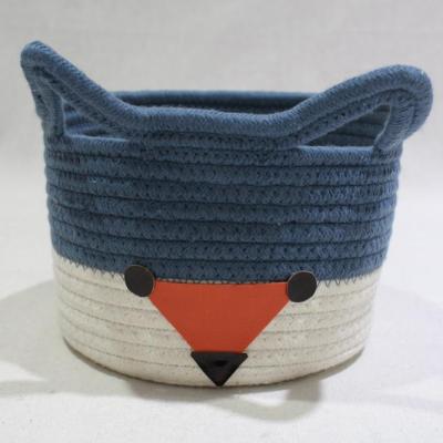 China Sustainable Cute Animal Pattern Cotton Rope Woven Storage Basket for sale