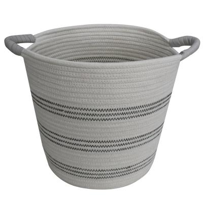 China Baby Sustainable Round Laundry Hamper Woven Rope Cotton Basket With Handle For Throw Toy for sale