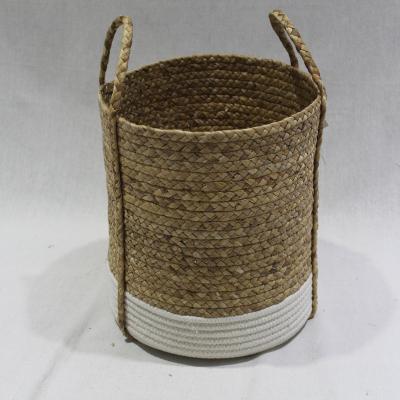 China 2020 Sustainable Natural Material Round Durable Straw With Cotton Rope Basket Set Of Storage 3 Basket for sale