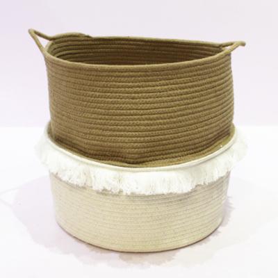 China Wholesales Cotton Laundry Baskets Sustainable Rope Woven Cotton Rope Organizer Storage Basketwith Handles for sale