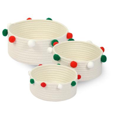 China Sustainable Woven Basket Set Of 3 Decorative Coiled Cotton Rope Storage Baskets For Toys Kids Room Bedroom White for sale