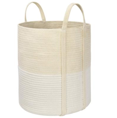 China 16 Inch White and Beige Sustainable - Tall Woven Laundry Hamper Woven Storage Baskets for Nursery Blanket Yoga Mat for sale