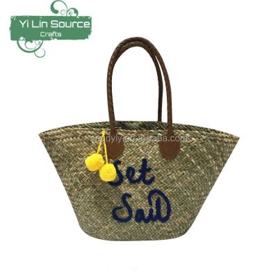 China Straw Bag Large Capacity Women's Handmade Woven Beach Casual Handbag Custom Handmade Bag for sale