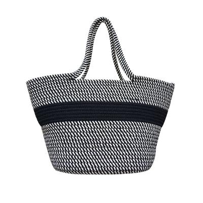 China Women Cotton Tote Large Beach Handmade Weaving Viable Rope Woven Shoulder Bag Handbag, Cotton Rope Basket Bag for sale