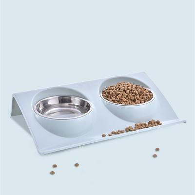 China New Design New Design Splatter Proof Design Viable Custom Cat Bowl Stainless Steel Pet Double C&C Dog Bowl for sale