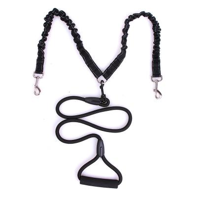 China C&C Sustainable Adjustable Two Hook Dogs Reflective Double Ended Leads No Tangles Coupler Double Dog Leash With Padded Handle for sale