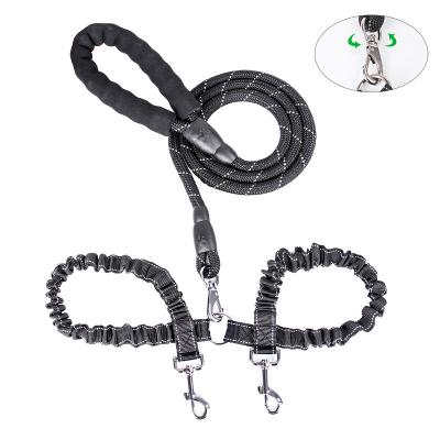 China C&C Durable Heavy Duty Double Way Bungee Nylon Dog Leashes With Reflective Line , Large Dog Bungee Leads for sale