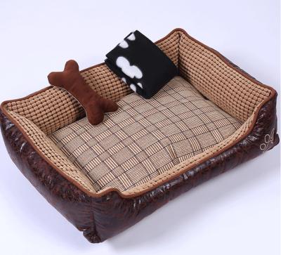 China New Style Rectangle Breathable Wholesale Checkered Canvas Pet Beds Soft Cheap Dog Bed for sale