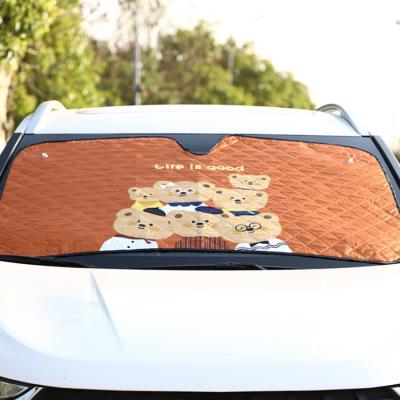 China Aluminum Foil+Polyester Cartoon Bear 135*70cm Front Windshield Sun Shade Visor Resistant UV Heat Insulator For Auto Car SUV for sale