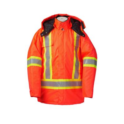 China Orange Tape Reflective Safety Custom Size Quilted Llong Sleeve Safety Parka Custom Jackets for sale