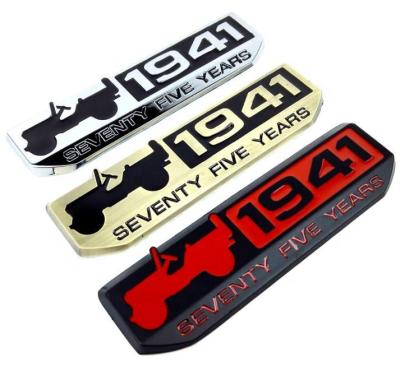 China Custom Car Decoration Sticker ABS 1941 Five Years Car Sticker Emblem Copper Trunk For Cowboy Willys 13-16 75th Years for sale