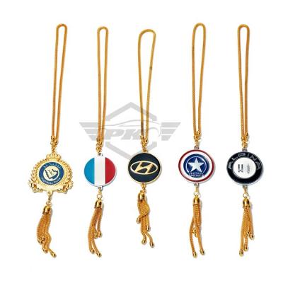 China Gold Luxury Wholesale Chain Entry Auto Parts Rearview Mirror Car Logo Badge Decoration Double Sided Pendant for sale