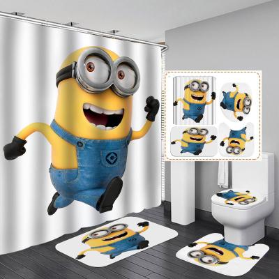 China HECION Sustainable Water Proof Digital 3D Printing Modern Cartoon Shower Curtain Bathroom Curtain Bath Sets Shower Curtain 4 Pcs Shower Covers for sale