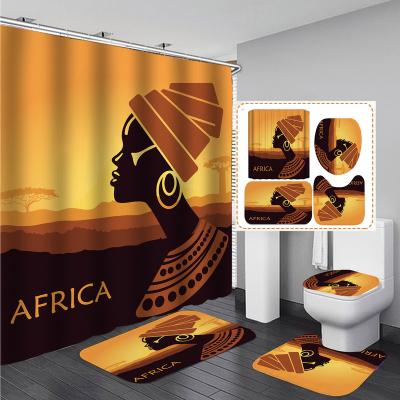 China HECION 4 Pcs Viable African Art Designer Shower Curtain With Mats Bathroom Curtain Bath Western Shower Curtain for sale