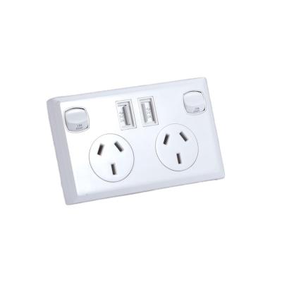 China SAA Certificated FDUSB15 White PC Switch And Socket 2 Strip Dual USB Ports Electrical Wall Outlet for sale