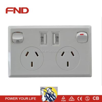 China SAA Approved Dual USB PowerPoint GPO Wall Switch For Australia Market FDUSB-15 for sale