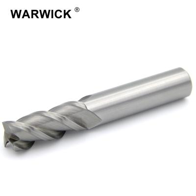 China High hardness carbide high helix high hardness hss 3 flute end mill with TiAlN coating for sale