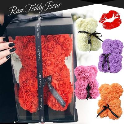 China Valentine's Day Gift Hot Selling Valentine's Day Gift Made PE Flower DIY 25cm Teddy Rose Bear Gift With Box for sale