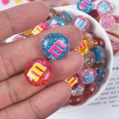 China New Europe round m bean candy resin glitter bracelet hot-selling flat back charm for sale