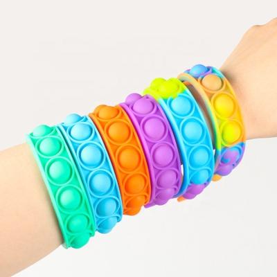 China 2021 Eco-friendly Hot Sale Decompression Push Bubble Silicone Wristband, Pressure Release Dimple Squeeze Fingertip Toy Children's Gift for sale