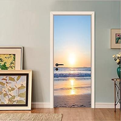 China Decorative 3D Sticker Seaside Sunset Scenery PVC Door Stickers/Self Adhesive Waterproof Stickers for Living Room and Bedroom/Customizable Size for sale