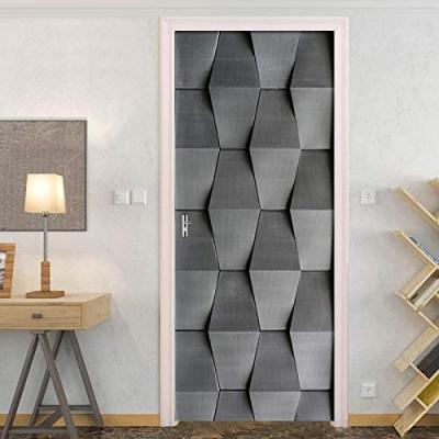 China 3D Sticker Decorative Gray Geometric Pattern Door Stickers / Living Room Bedroom Self Adhesive PVC Waterproof Stickers for sale