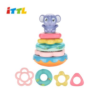 China Multi Function Baby Ring Toys Baby Elephant Rattle Educational Stackable Musical Toys 14.50*16*14CM for sale