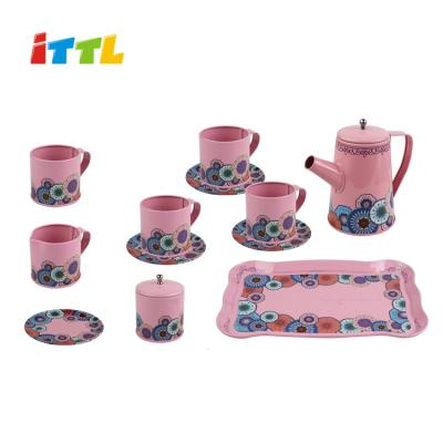 China Kids tinplate tea toy set metal teapot and cups emulational educational kids play tea set for kids kitchen to pretend play for sale