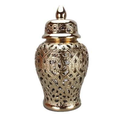 China J135 Minimalist New Design Ceramic Europe Gold Carving Temple Ginger Jar Champion Hollow-out Pot for sale