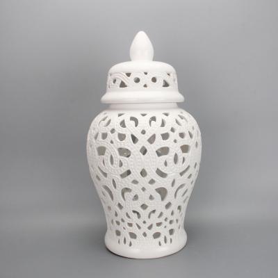 China Hot Sale Minimalist J133 Modern Ceramic Ginger Pot White Porcelain Pot Hollow Out Vase for sale