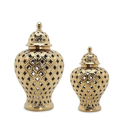 China Home Decor Nordic Ceramic Pot Set Home Decor Temple Porcelain Ginger Pot Ginger Minimalist J144G Golden Table Vase for sale