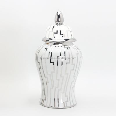 China J163S Traditional Modern Ceramic Silver Home Decor Table Vase Porcelain Ginger Jar Set for sale