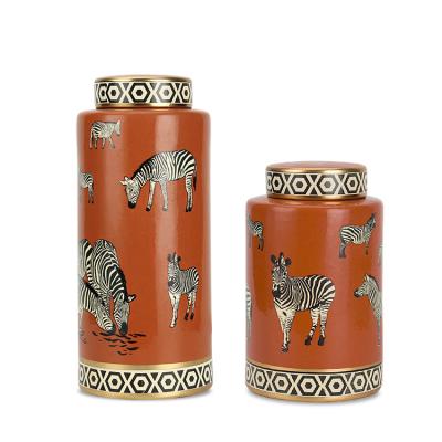 China Home Decoration Zebra J021 Canister Design Traditional Orange Storage Bottles Jars Ceramic Wholesale Jar for sale